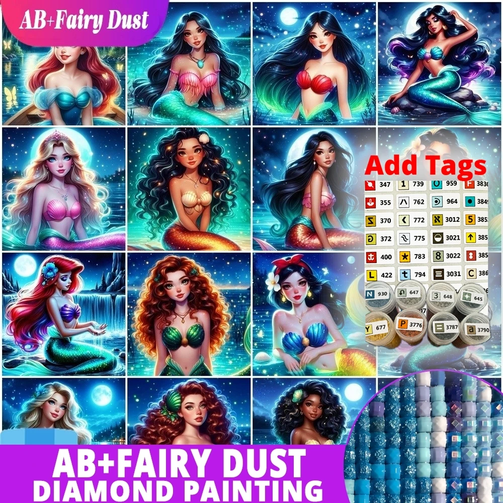Con pegatina de símbolo polvo de hadas AB Disney 5D DIY bordado de diamantes imágenes de Bella pintura dibujos animados Ariel venta mosaico artesanía Kit D