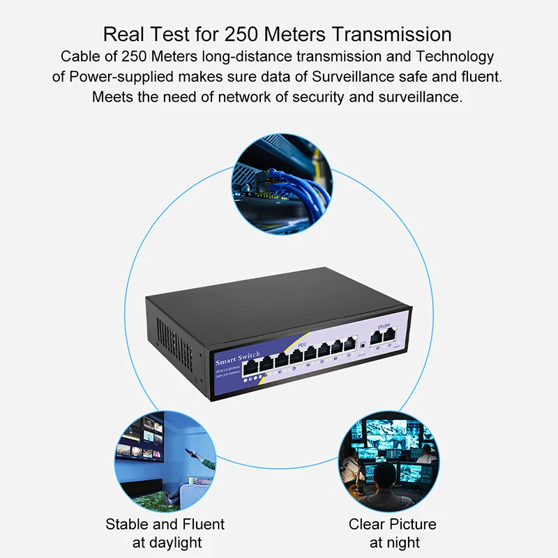 KuWFi POE Switch 48V 8Ports 100Mbps Ports IEEE 802.3 af/at Ethernet Switch Suitable for IP Camera/Wireless AP Router