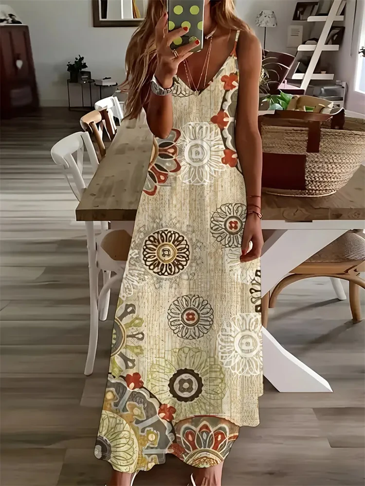Women\'s New Hawaiian Beach Dress Summer Fashion Sexy Sleeveless Long Halter Dress 3D Vintage Butterfly Print Street Photo Dress