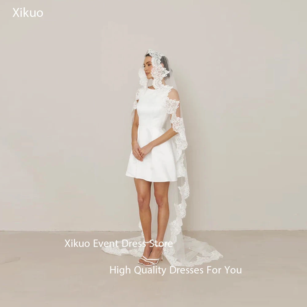 Xikuo senza maniche scollo rotondo abito da sposa backless mini lunghezza abiti da sposa una linea abiti da sposa per ragazza personalizzata