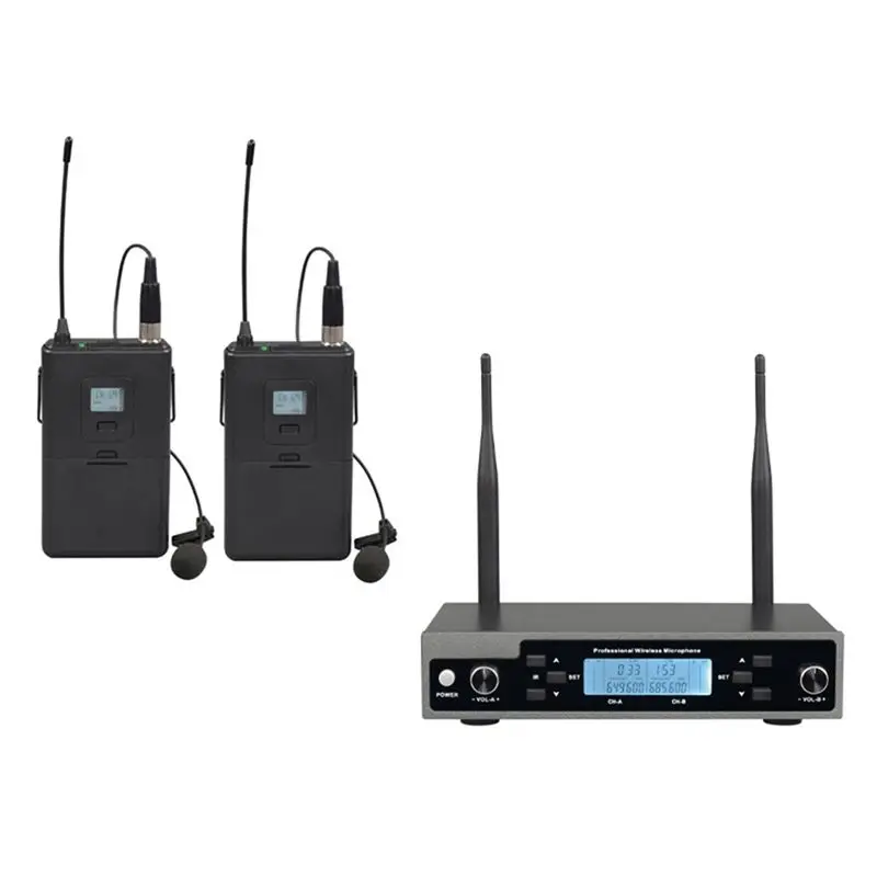 Y14A Professional Dynamic Lavalier Microphone Withreceiver One-To-Two Wireless Mic Stage Singing KTV Audio Karaoke System EU Plu