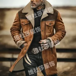 Autumn and Winter Mens Jacket Thickened Long Suede Jacket Contrasting Zipper Jacket for Men