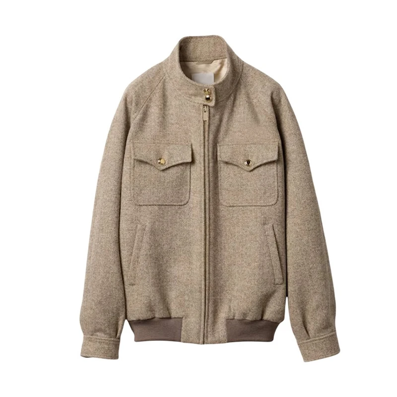 NIGO LP Women's Autumn And Winter Vintage Standing Collar Zipper Wool Loose Jacket Casual Elastic Half Skirt #nigo61513