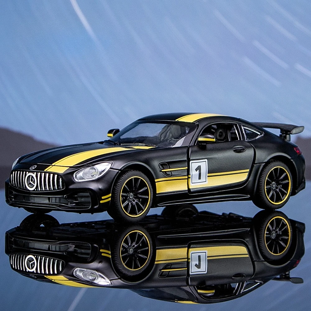 1:32 메르세데스-벤츠 AMG GT 시뮬레이션 스포츠카 다이캐스트 금속 합금 모형 자동차 사운드 라이트 후진 수집 어린이 장난감 선물