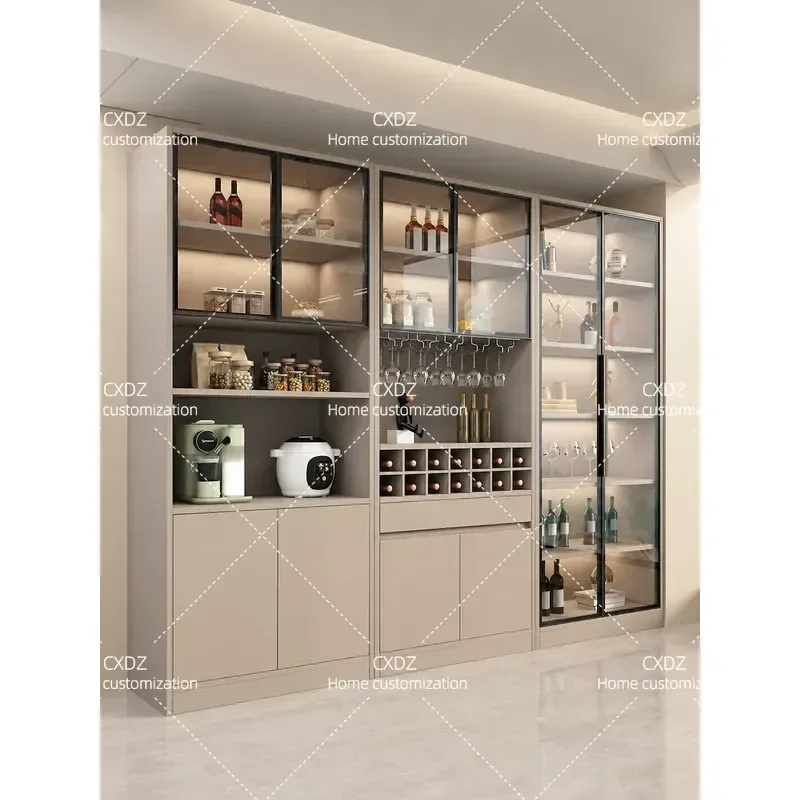 Cream Style Side Cabinet Wine Storage Unit Wall Mounted Tall Display Locker with Glass Door for Living Room Home Organization