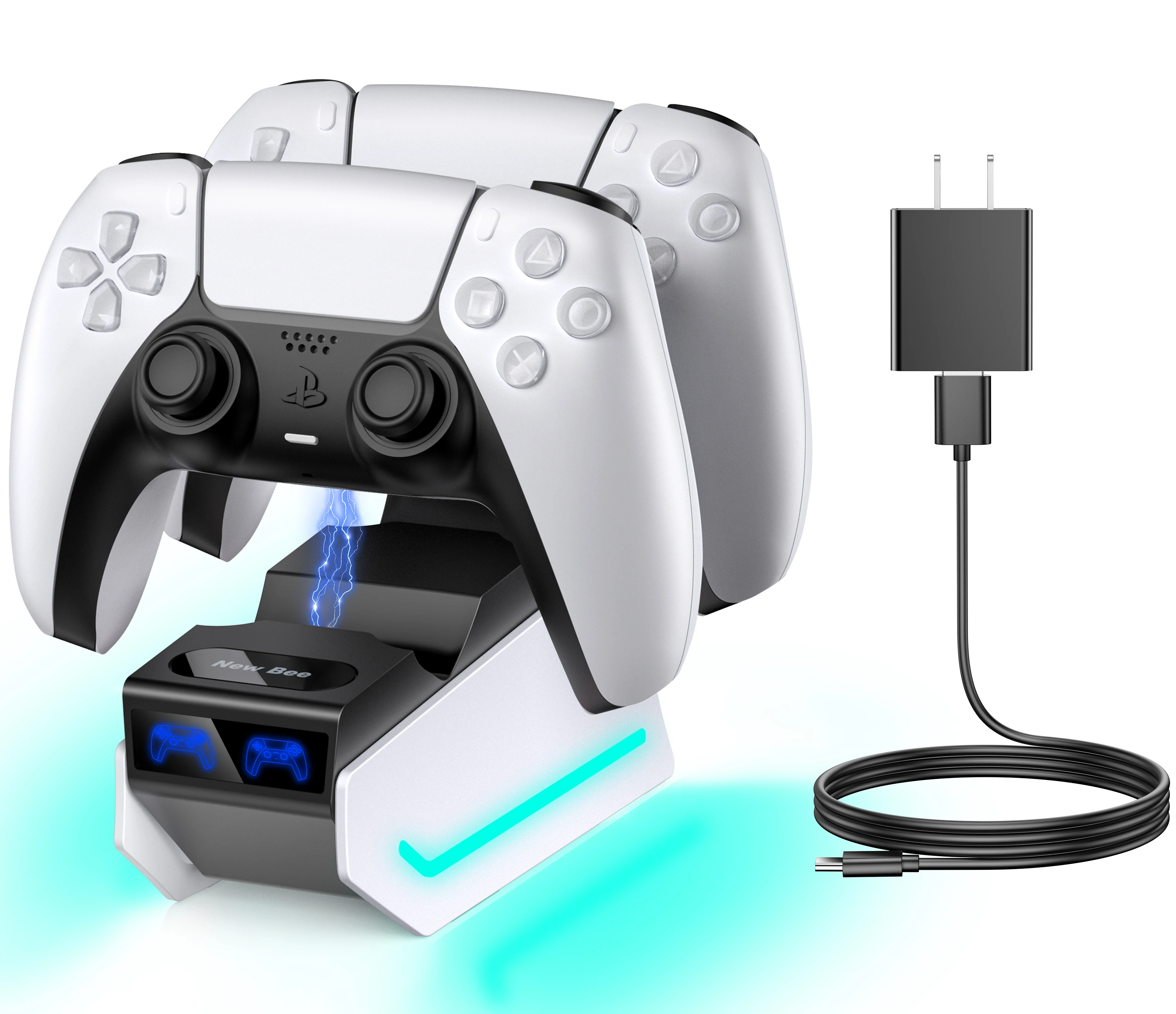 محطة شحن وحدة تحكم Bee Z15 RGB جديدة للبلاي ستيشن شاحن مزدوج سريع حامل شحن محطة إرساء للوحة ألعاب PS5
