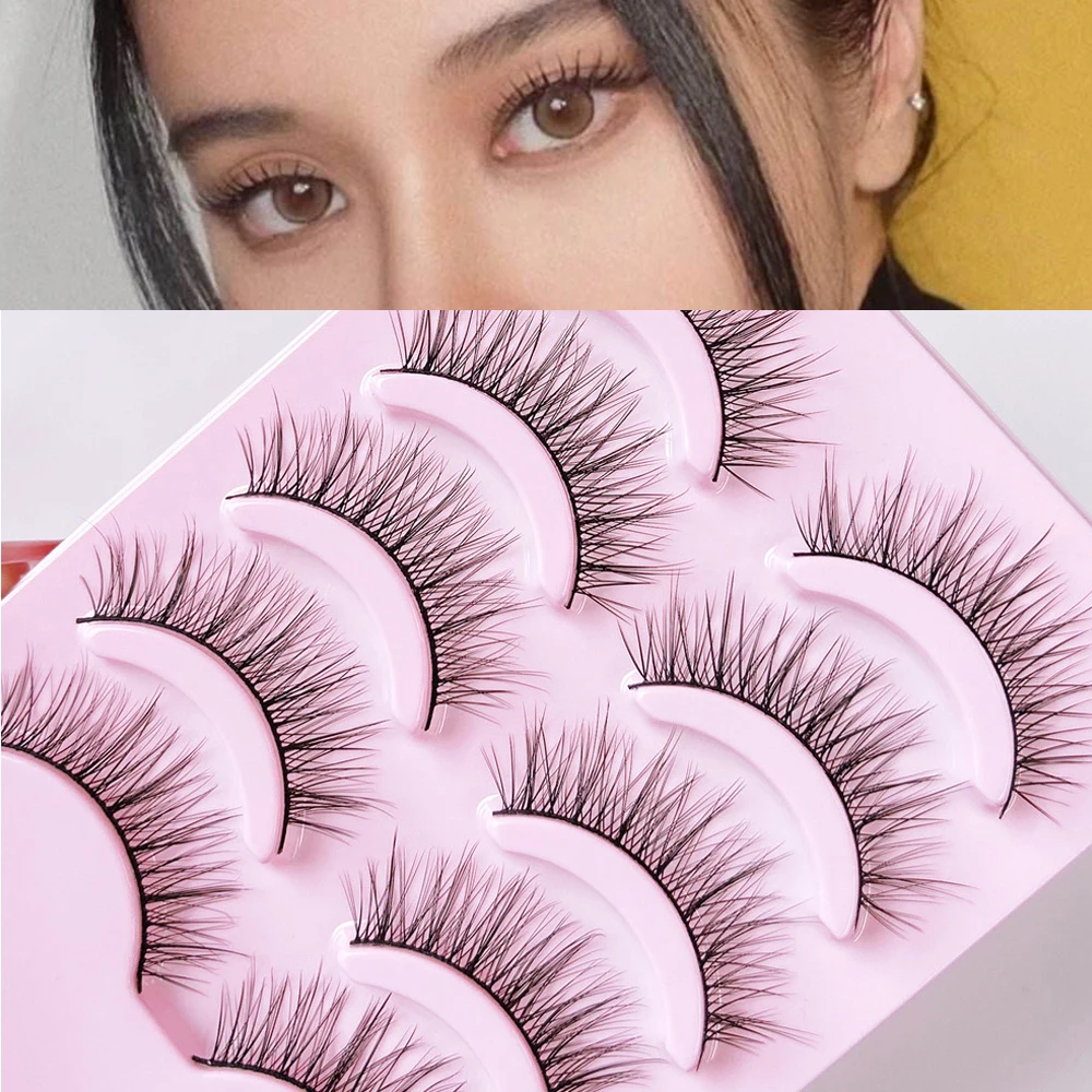 

5Pairs Natural False Eyelashes With Black Stem Reusable 3D False Eyelashes Soft Wispy False Eyelashes Extension Makeup Supplies