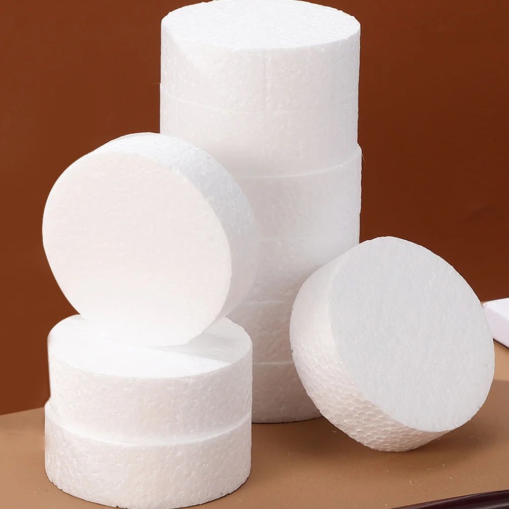 10pcs White Foam Blocks Polystyrene Foam Cylinder Material Round Cake Dummies for DIY Craft Projects,Baking Cake Decorations Mo