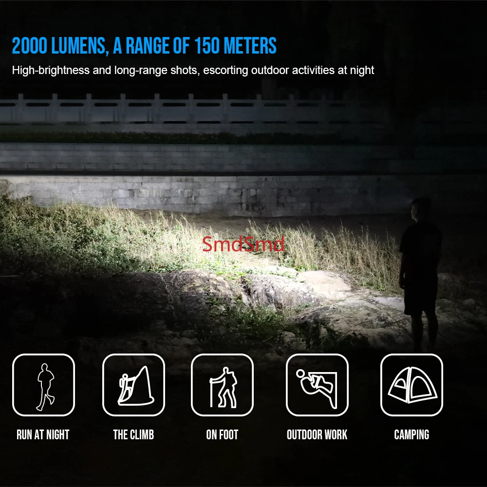 H7R USB Rechargeable Headlamp 2000 Lumen Red White LED Work Light 4000K CRI95 Head with Spotlight Floodlight Red light