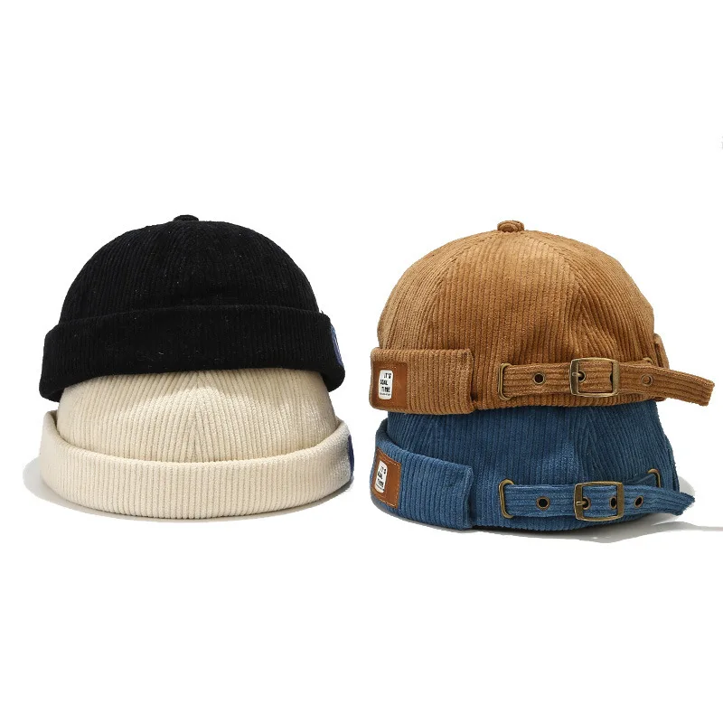 Bocca Beanie-Hüte, randlose Mütze, Kappen für Männer und Frauen, Cordkuppel, verstellbar, Vintage, einfarbig, Unisex, Winter, Frühling und Herbst