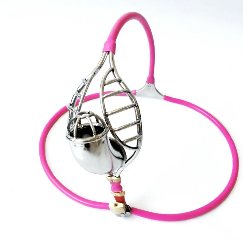 Pink Stainless Steel Male Chastity Belt Device Adjustable Hollow&Half Hollow Bird Cage 6 PLUGS for choose Breathable Underwear