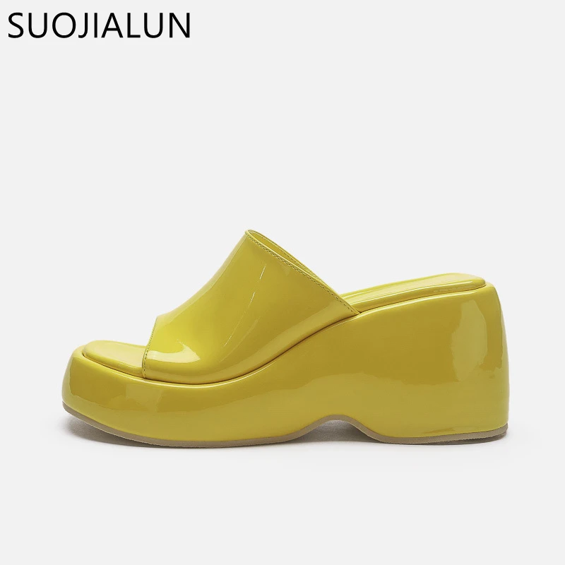 SUOJIALUN 2023 Summer Women Slipper Fashion High Wedge Heel Ladies Elegant Slides Shoes Open Toe Slip On Outdoor Sandal Pumps