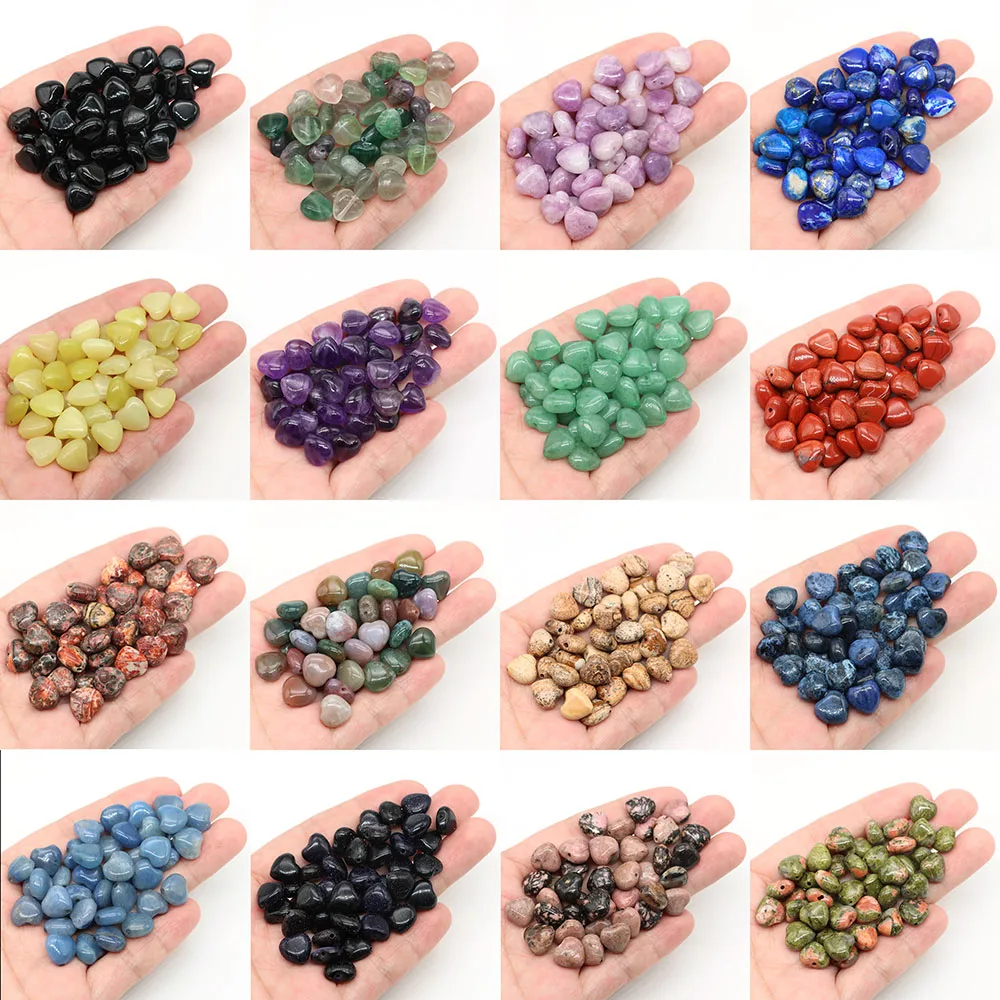 Love Heart Shape Natural Stone Beads 10mm Amethyst Tourmaline Lapis Loose Gemstones Bead for Jewelry Making DIY Bracelet Necklce