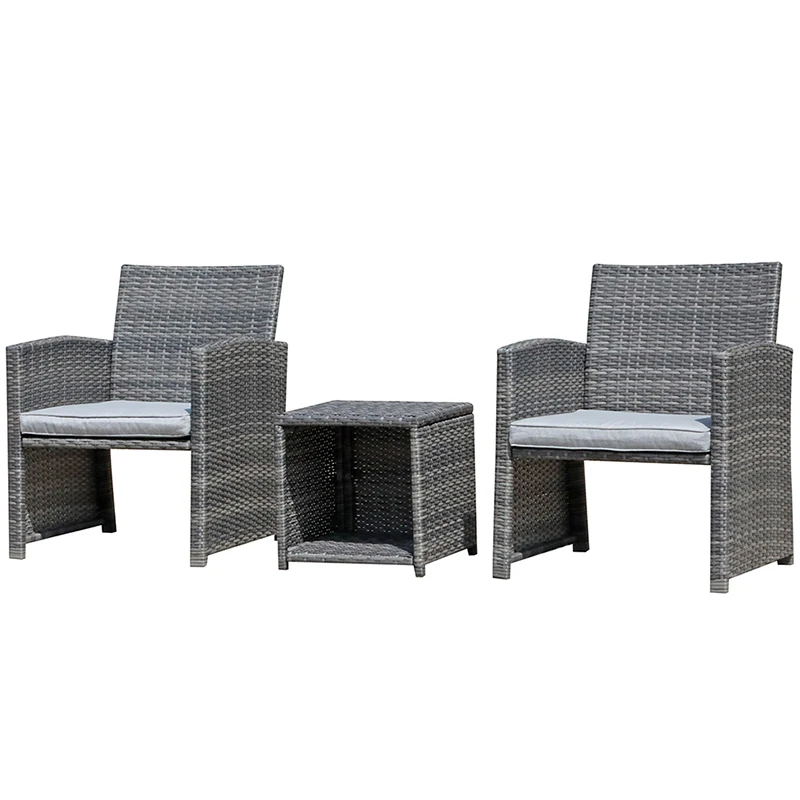 JARDINA 3PCS Outdoor Patio Furniture Set Rattan Wicker Porch Chairs with Storage Coffee Table