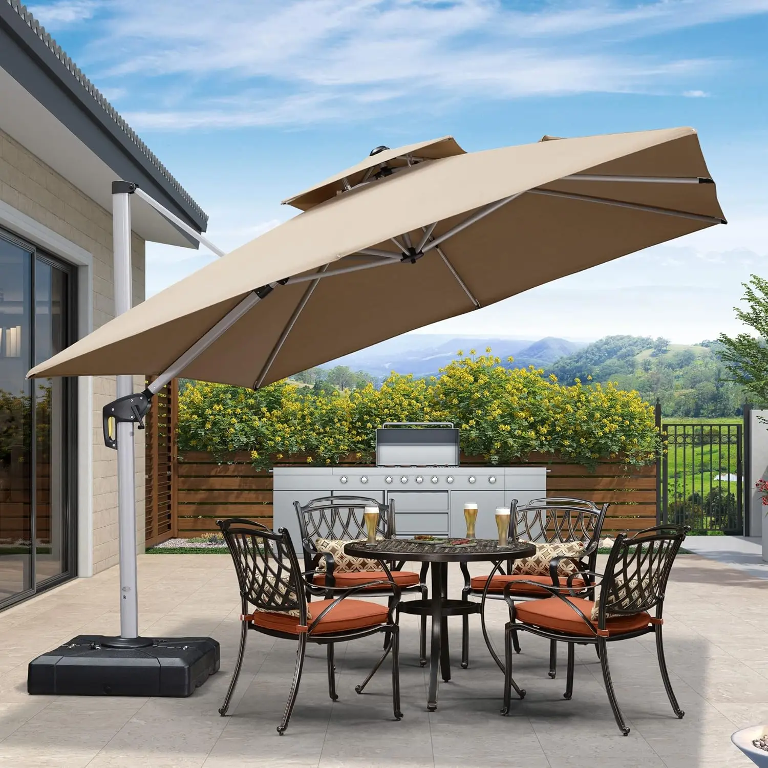 LEAF 10 Feet Double Top Deluxe Square Patio Offset Hanging Cantilever Outdoor Market