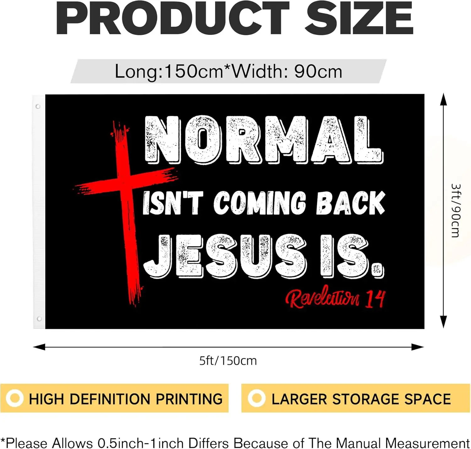 Normal Isn'T Coming Back Jesus Is. Revelation 14 Cross Christian Faith Christ Flags For Outside Yard 3x5 Ft