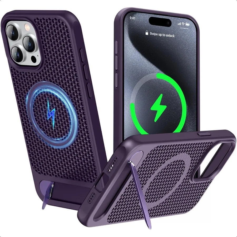 

for Magnetic Heat Dissipatio case for iPhone 15 Pro for MagSafe Cooling Drop Protection Adjustable Kickstand case Ice Armour Co