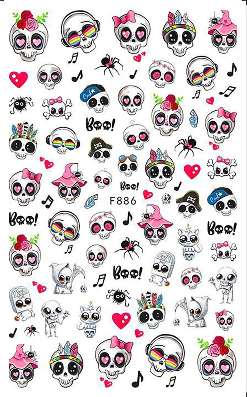 3D Skull Pumpkin Head Bat Nail Stickers Nail Supplies Nail Sliders Halloween Stickers Nail Decorations Nail Decals