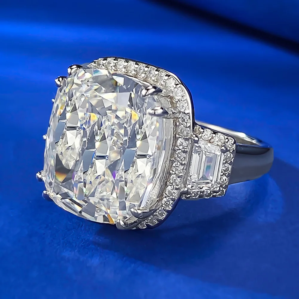2023 New Luxury 100% 925 Real Silver 12*14mm White G Lab Diamond Rings for Women Engagement Ring Party Fine Jewelry Female Gifts