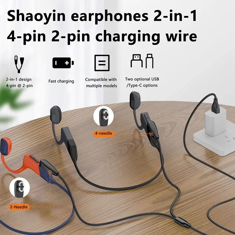 2 In 1 Earphone USB Type-C Fast Charging Cable Bone Conduction Magnetic Charger Adapter For Shokz AS800/S810/S710 OpenSwim Pro