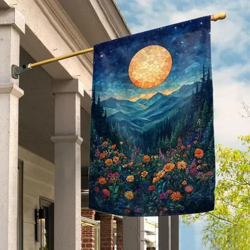 Mountain Range Stained Glass Garden Flag Nature Lover Outdoor Decor AAV hhz