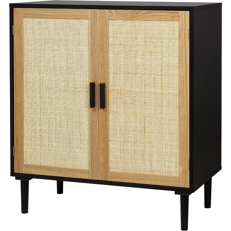 Finnhomy Sideboard Buffet Cabinet, Kitchen Storage Cabinet with Rattan Decorated Doors, Accent Liquor Cabinet