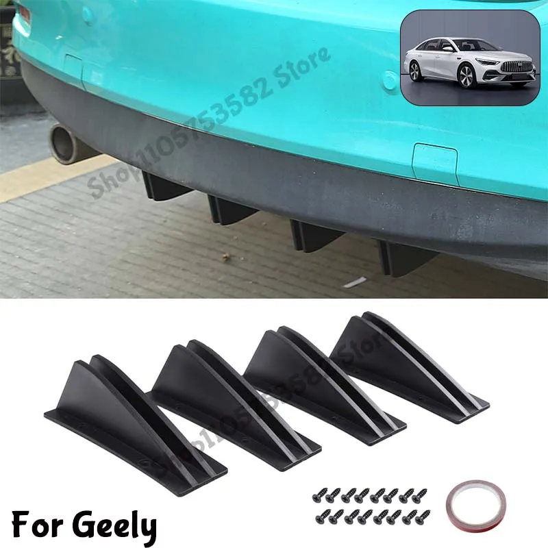 For Geely Rear Bumper Shark Fin Diffuser Carbon Fiber Lip Spoiler Airflow Anti-Collision Protector