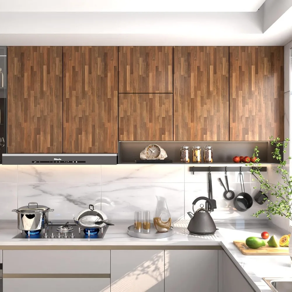 ورق جدران ذاتي اللصق وقابل للإزالة من الخشب الداكن للخزائن - ورق اتصال خشبي صناعي قابل للتقشير واللصق، سهل التركيب، Du