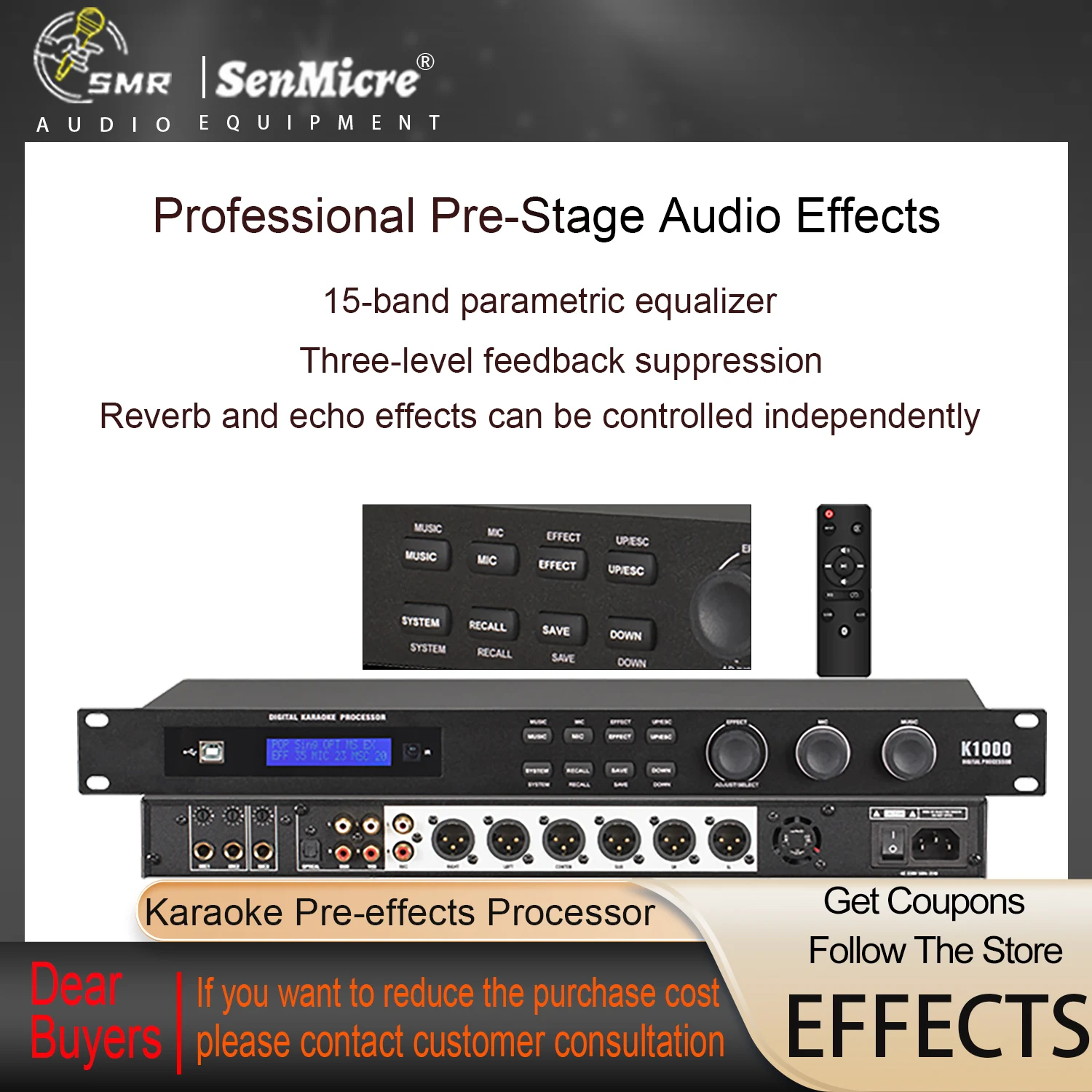 

SenMicre K1000 Professional Karaoke Effect Processor Reverberation Echo Effect KTV Pre-stage Sound Processor Effector