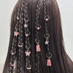 14pcs Cute Butterfly Bear Hair Braid Rings for Girls - Pearl Shaped Bead Clips - Hair Accessories Loc Hair Jewelry for Braids