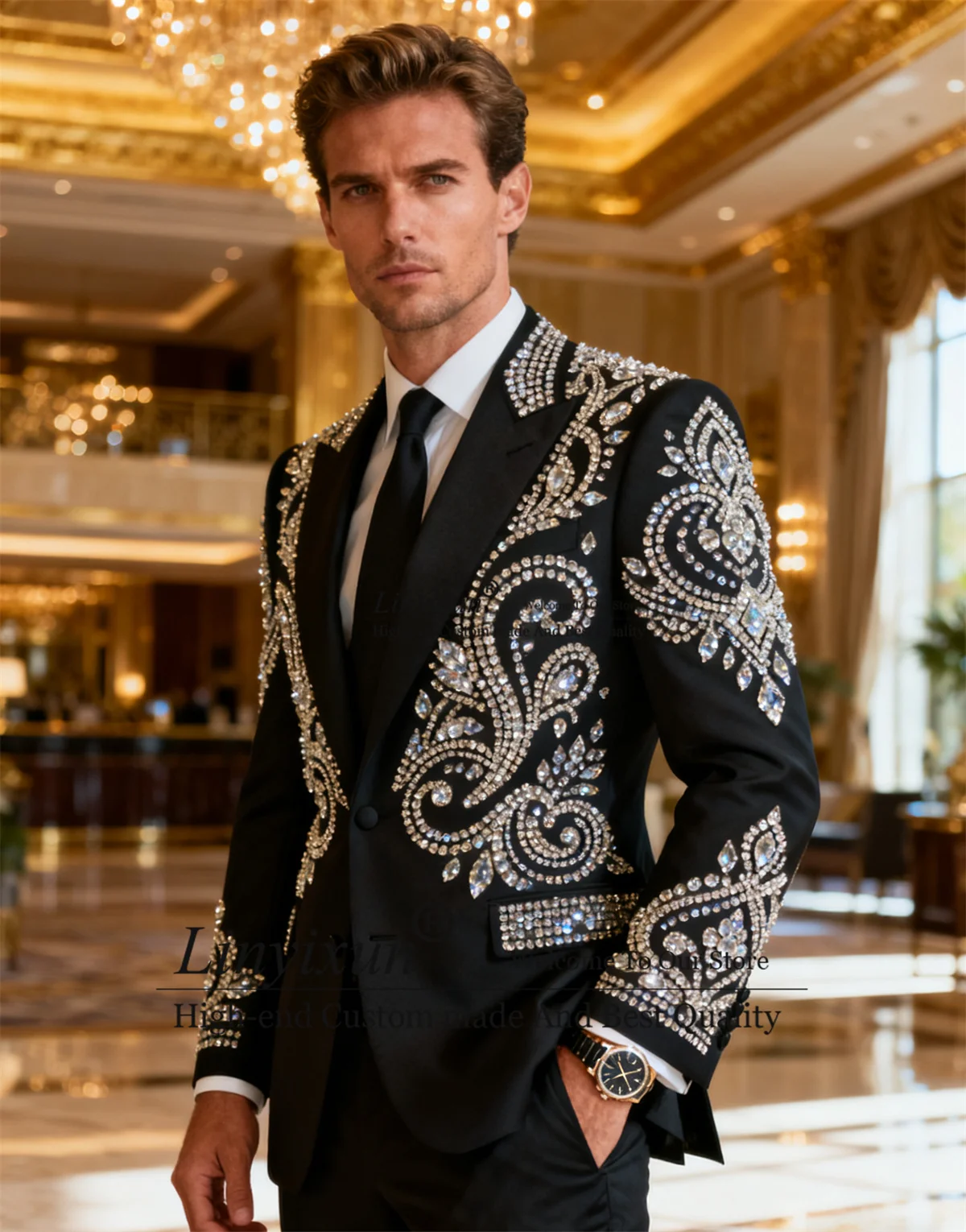 

Потрясающие мужские костюмы с кристаллами и бриллиантами по индивидуальному заказу, облегающие свадебные смокинги, красивые Ropa hombre, комплекты из 2 предметов, мужские пиджаки для жениха