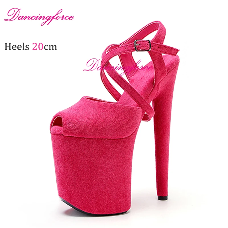 Sexy Cross Straps 20cm 8inches Pole Dance Shoes Peach Suede Upper Fashion Sexy Exotic High Heel Platform Party Women Sandals