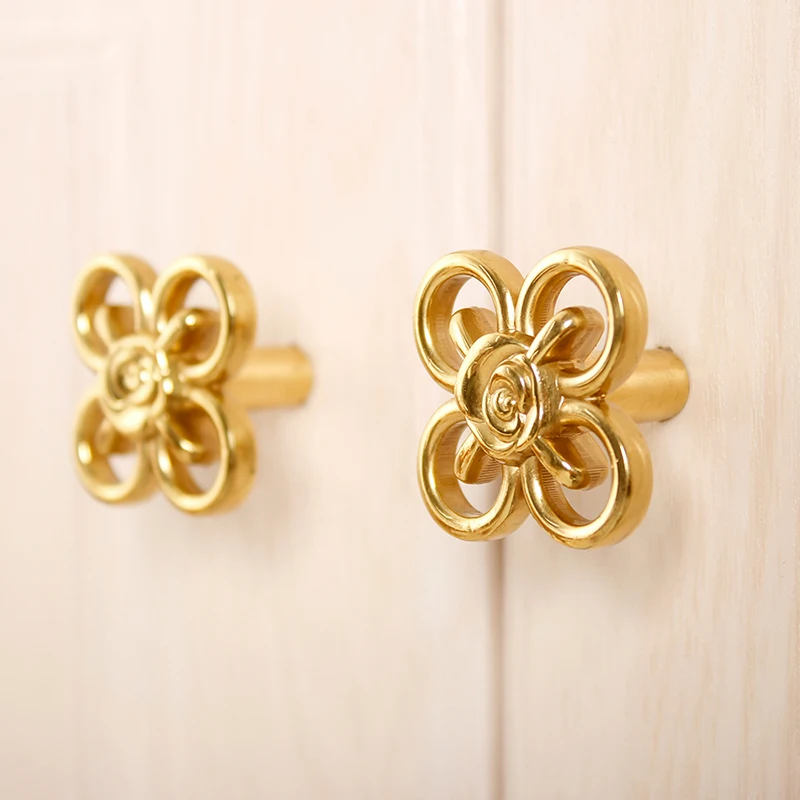 8PCS Solid Brass Flower Design Furniture Pulls Handles Drawer Knobs Cupboard Wardrobe Closet Dresser Cabinet Pulls Decorations