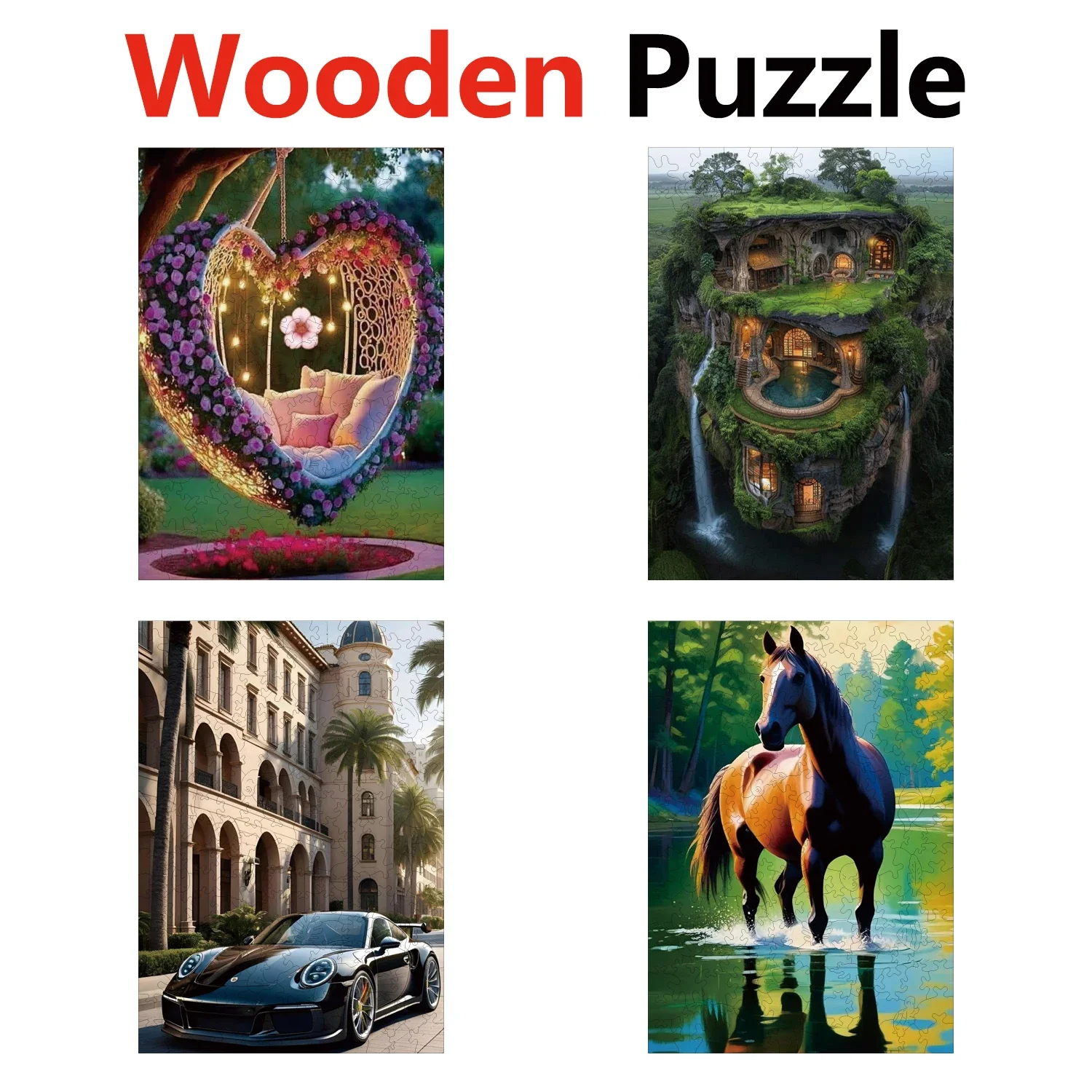 

CFANG Swing Bed Car Horse Animal Puzzles Unique Shape High Quality Jigsaw Puzzle Wooden Puzzle Best Gift For Child