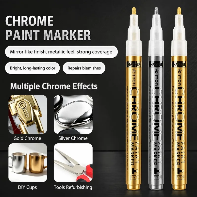 Metallic Touch Up Paint Pen Chrome Plating Mirror Finish Double Head Marker for Car Scratch Repair, Waterproof Quick Dry Chrome
