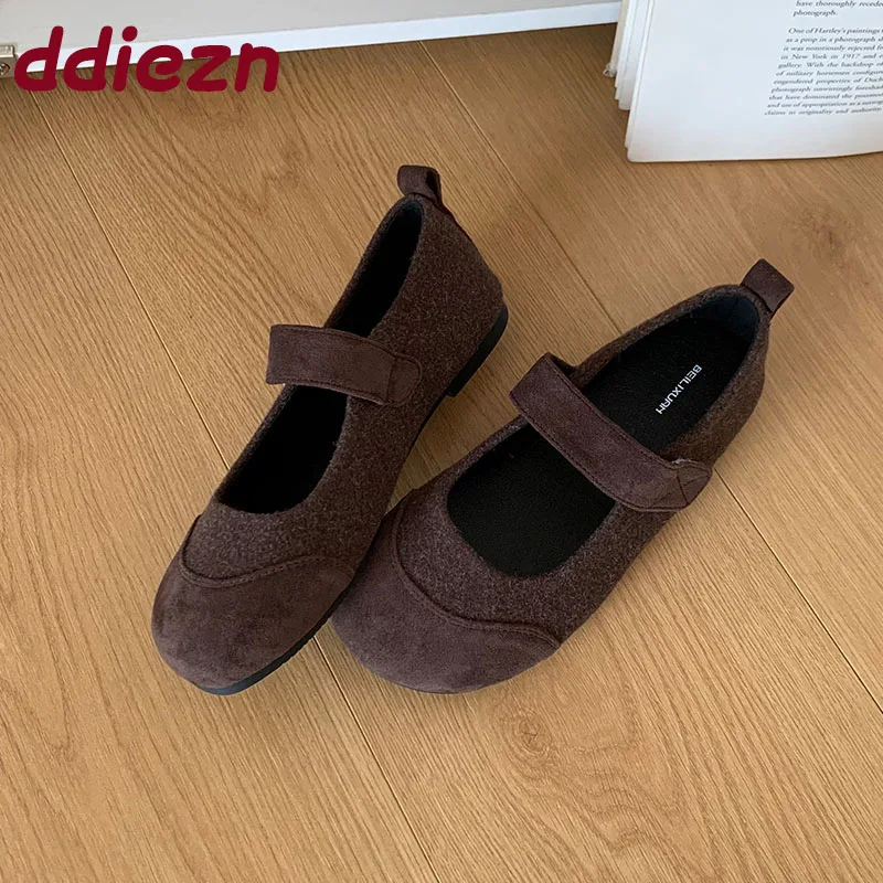 

Женская мода на липучке, женские балетки без шнуровки, мягкая женская обувь на мелкой подошве с круглым носком, женские туфли Мэри Джейн на плоской подошве