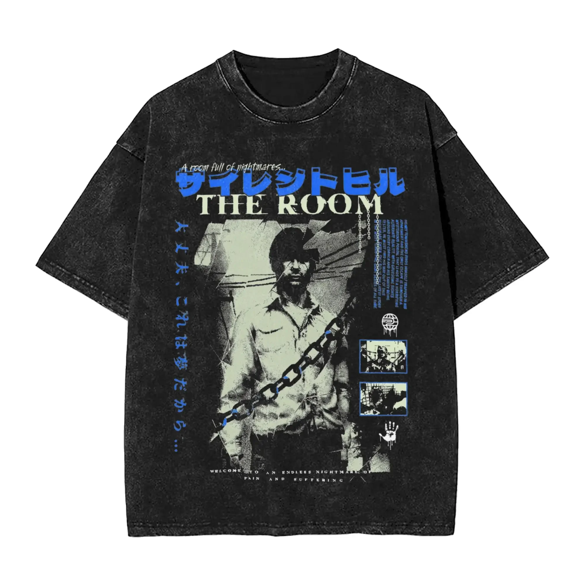 

Футболка Toluca Lake Silent Hill в стиле хип-хоп, с эффектом потертости, с коротким рукавом, оверсайз, с принтом из игры-хоррора, мужская, уличная одежда