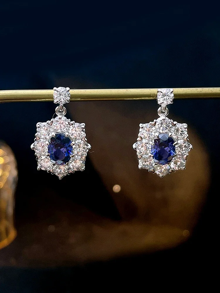 

Light Luxury Tanzanian Blue Flower 925 Silver Earrings Are Versatile, Elegant and Atmospheric, European and American Jewelry