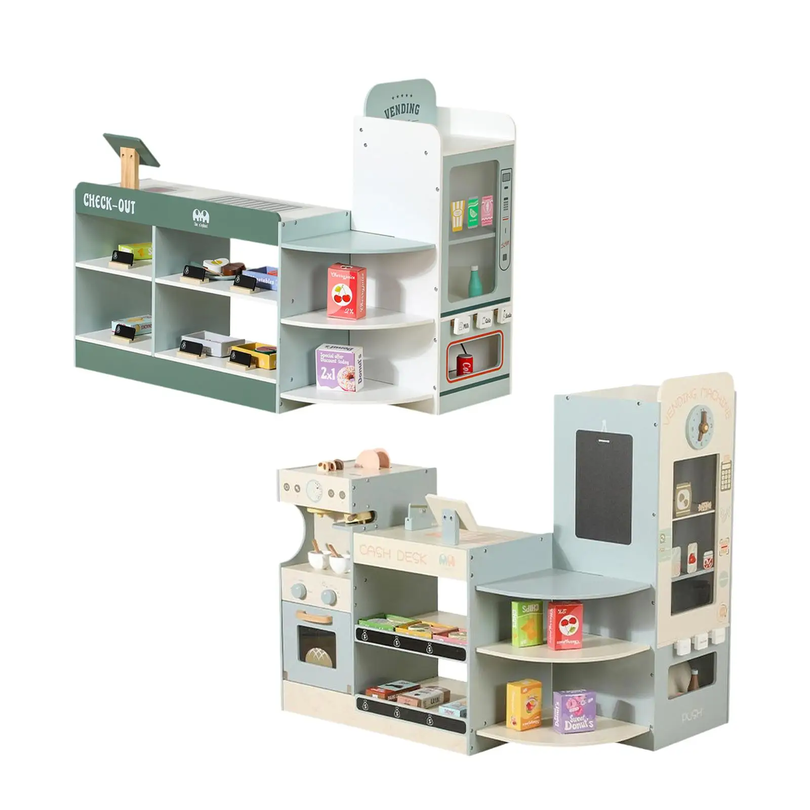 

Pretend Play Store Toy Interactive Realistic Full Set Pretend Concession Stand Wood Vending Machine Toy for Daycare Boys Girls