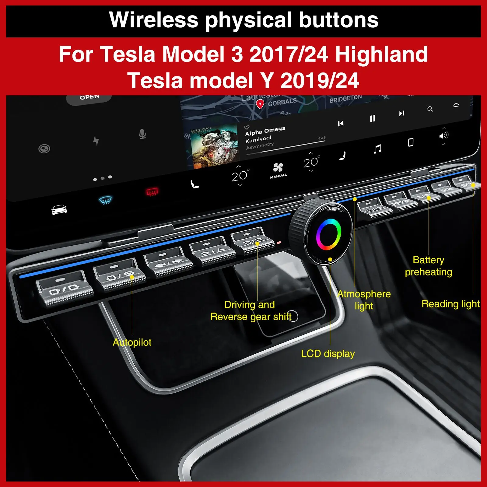 

Physical Buttons for Tesla Model 3 Y Highland Ctrl Bar Shortcut Smart Controls Multi Function Panel in Center Console 2017/24