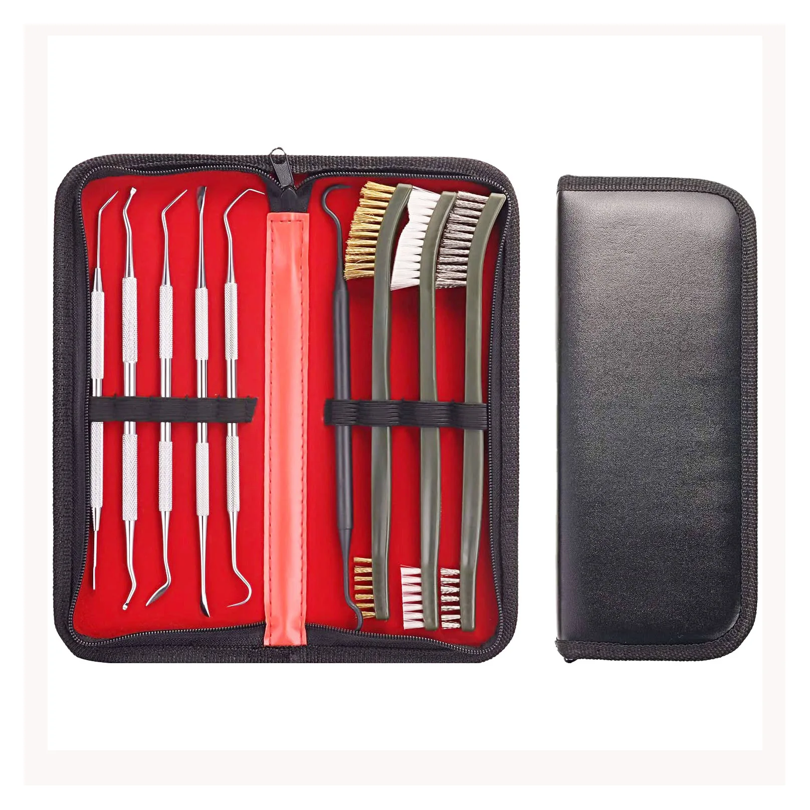 9pcs/Set Gun Cleaning Kit Double-Ended 3 Brass Steel Brushes 6 Stainless Steel Pick Hunting Pistol Rifle Cleaning Tool Set