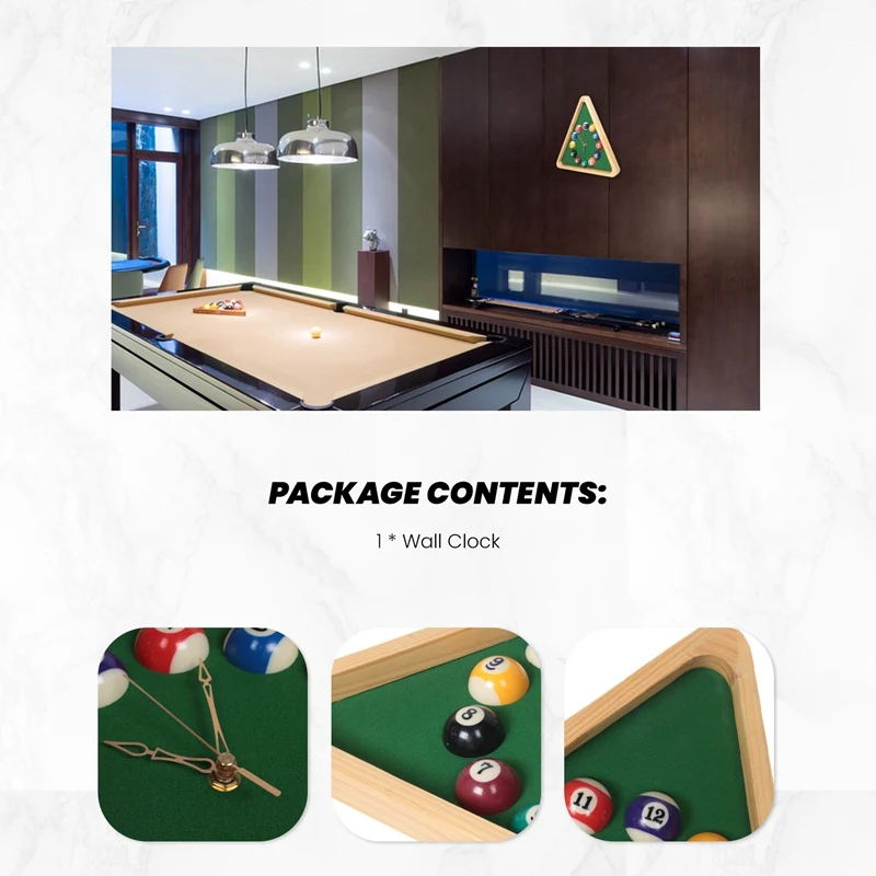 13 Inch Billiard Quartz Clock with Solid Wood Frame Wall Clock for Living Room,Bedroom-A09G