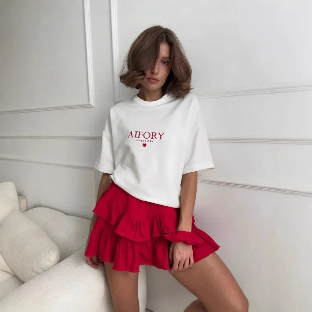 

Women's Summer Short-Sleeved T-shirt Letter Print European Style Simple Match All-Season Instagram Popular Brand Top