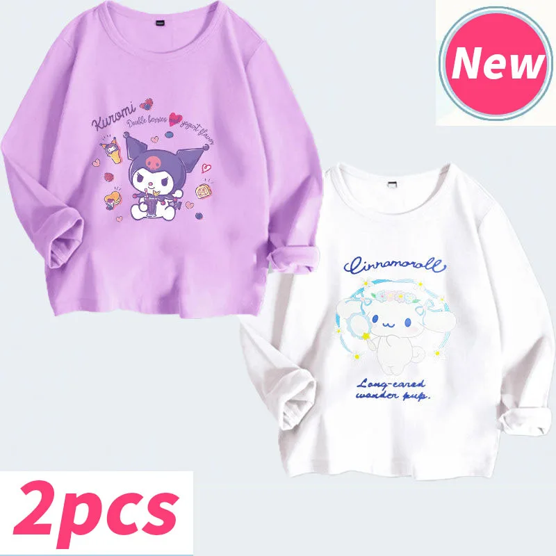 

Sanrio Kawaii Cinnamoroll детская весенне-осенняя футболка с длинными рукавами из чистого хлопка аниме Kuromi корейская детская одежда