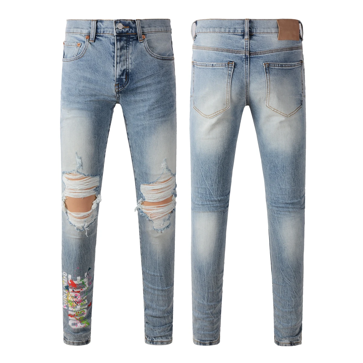 

Purple ROCA Brand jeans Fashion top quality with top street paint distressed Repair Low Rise Skinny Denim pants