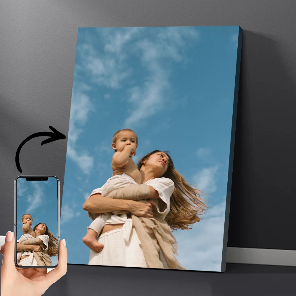 1 Pc Customized Photo Canvas with DIY Wood Frame Or Frameless Poster Personalized Gift for Lovers Customizable Home Decor