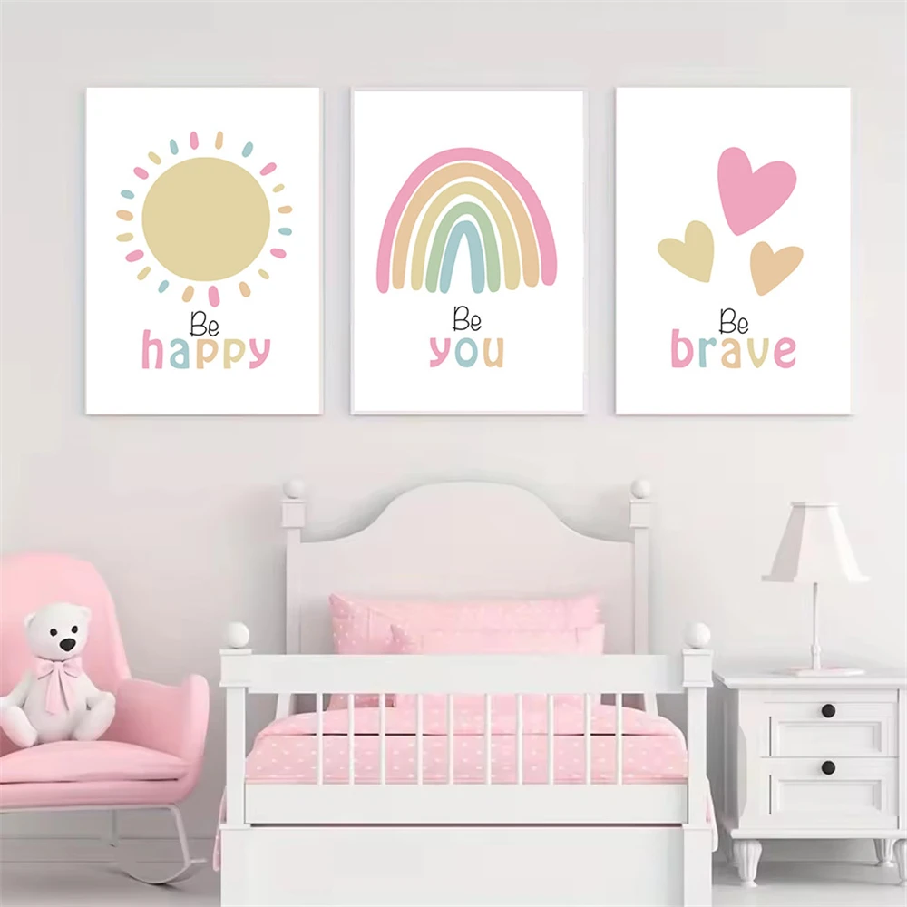 

Be Brave Be Happy You Sun Heart Rainbow Wall Art Canvas Painting Nursery Posters And Prints Nordic Wall Pictures Kids Room Decor