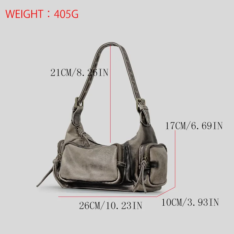 Vintage Motorcycle Bag for Women Punk Shoulder Bags for Girls Luxury Soft Pu Leather Handbags Fashion Retro Armpit Bag 2024