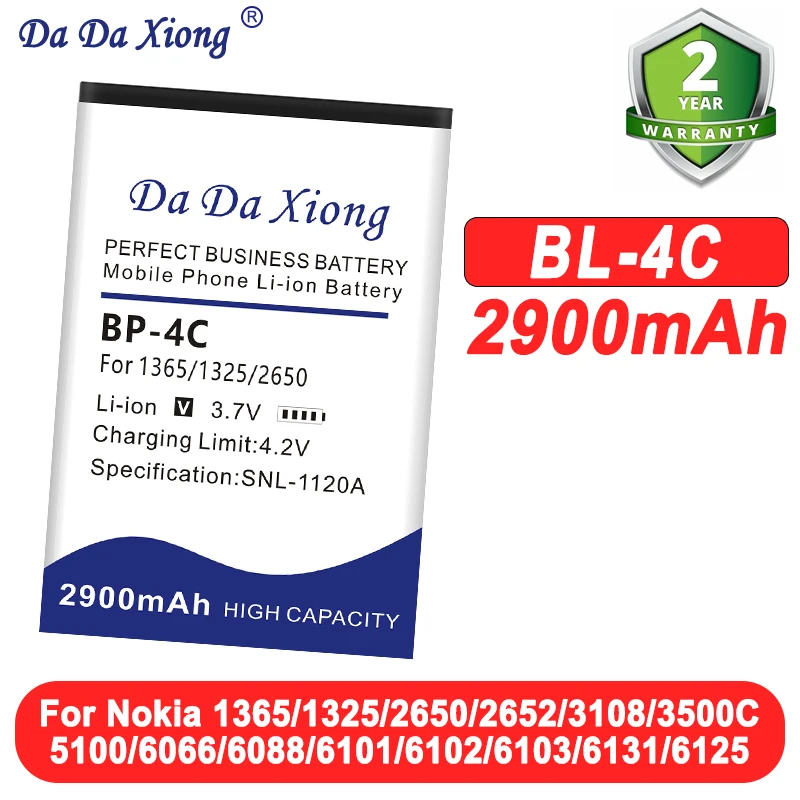 NEW 2900mAh BL 4C BL-4C Replacement Battery For Nokia 6100 6125 6136 6170 6300 7705 7200 7270 8208 BATTERY BL4C