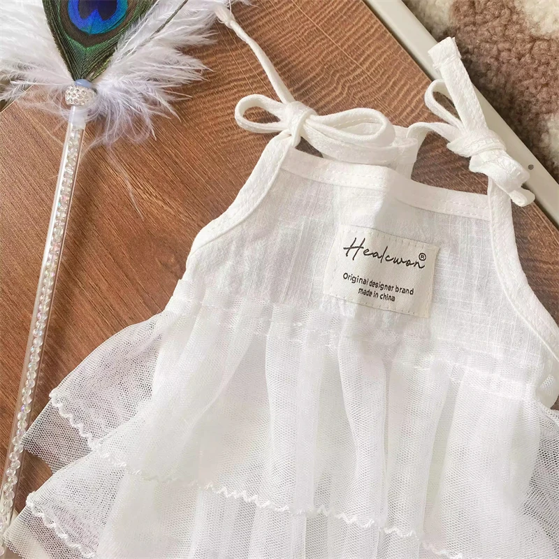 ملابس الحيوانات الأليفة فستان أبيض بأشرطة تشيهواهوا ملابس كلب وقطط مالطية صغيرة #4